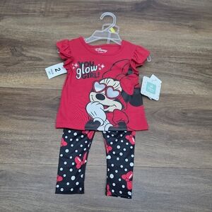 NWT, Minnie Mouse You Glow Girl Red & Black Toddler Girl Outfit SIZE: 18 Months